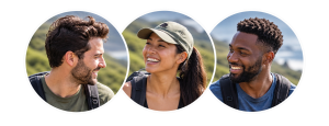 Illustrative group of three hikers
